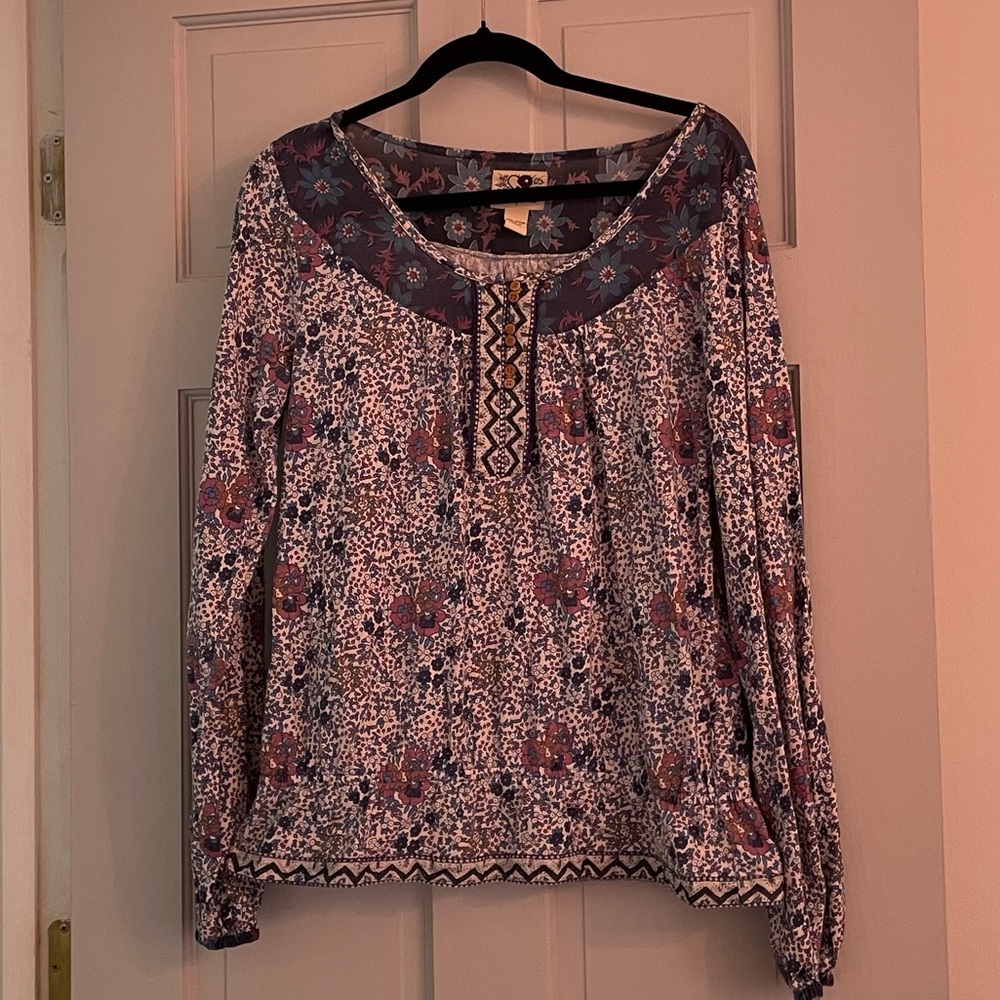 Euc vintage Lucky Brand elastic waist long sleeve boho top size large